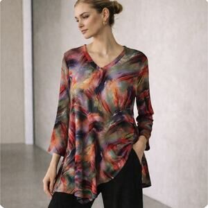 NWT Pure Essence Vibrant Painter Print Flowy 3/4 Slv Artsy NYC Gallery Lg